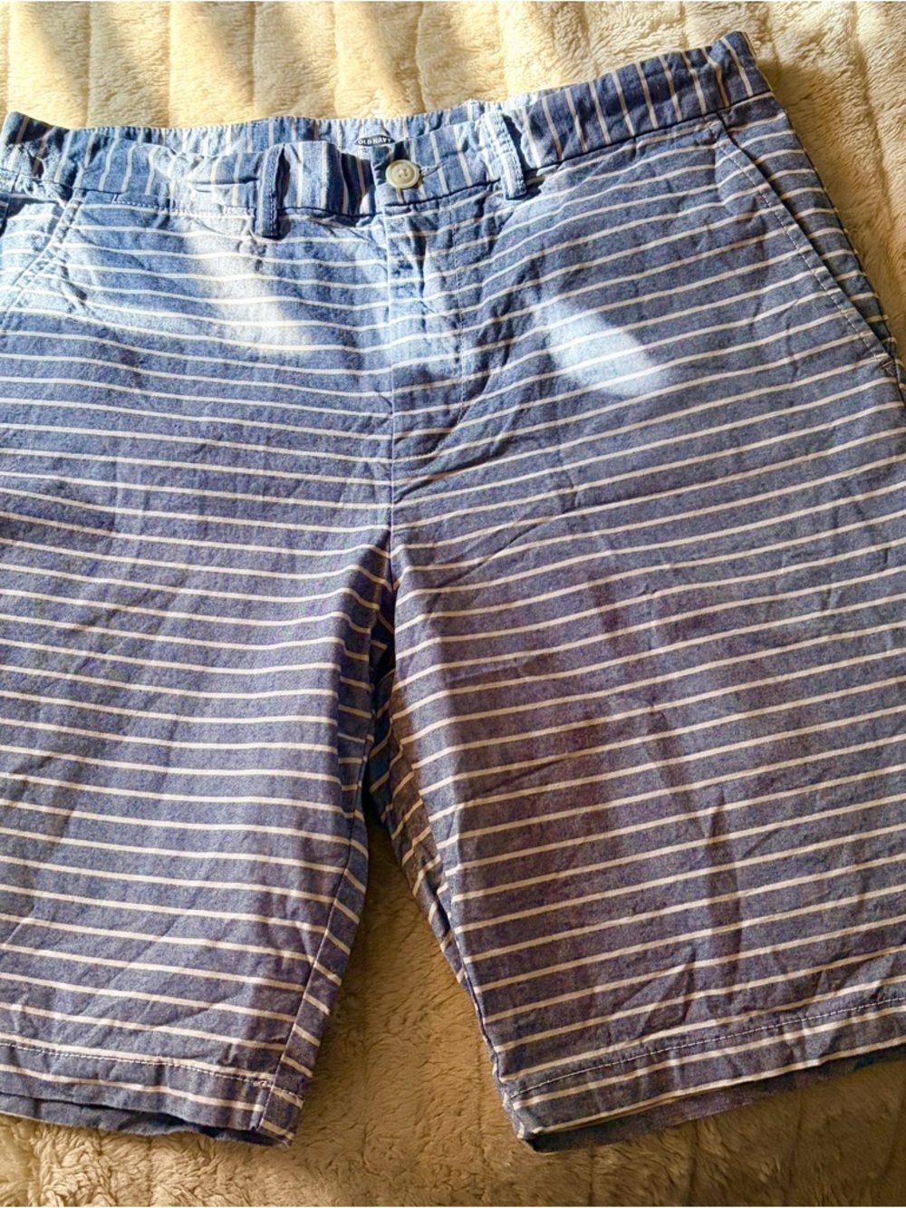 Old Navy Blue and White Striped Men’s Flat Front Shorts